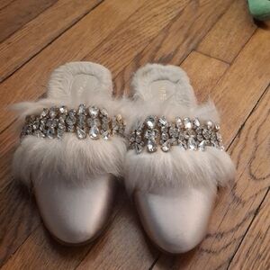 Express Cream Fur Embellished Slippers